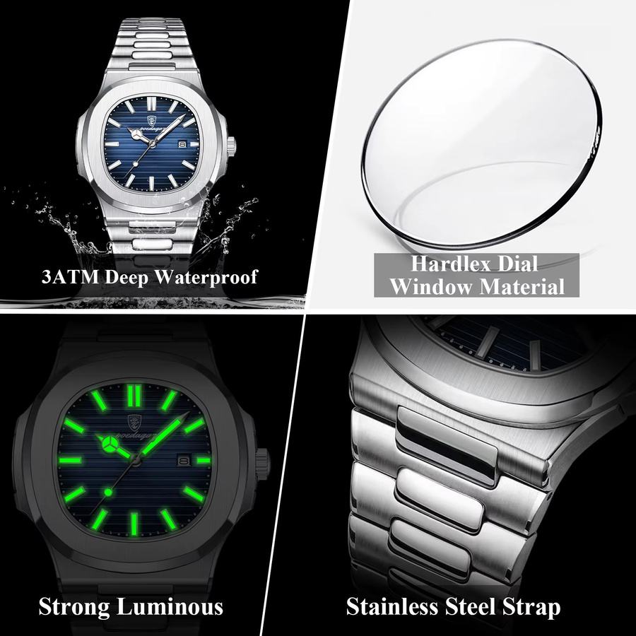 POEDAGAR Armbanduhr Quarz, Edelstahl, Blau, Herren - Bild 4