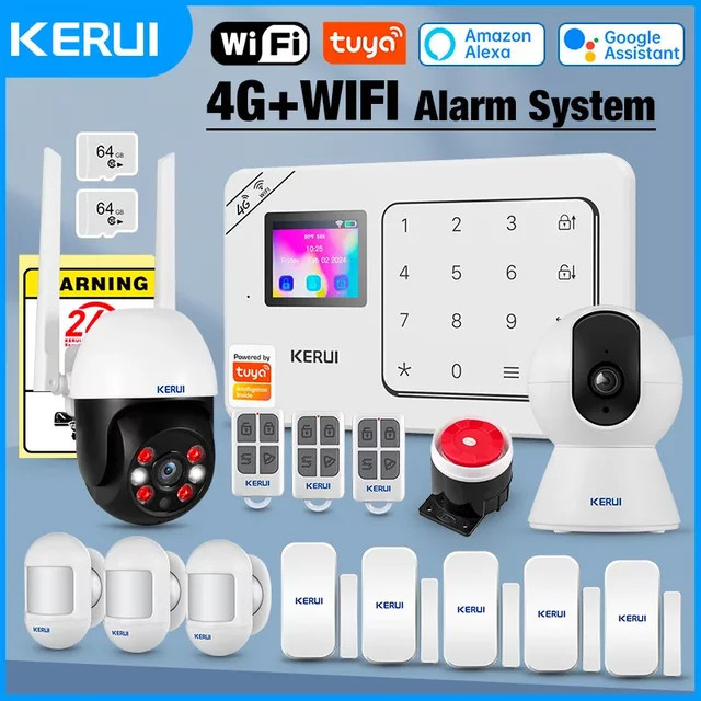 KERUI Home Alarm System W184 Tuya Smart Home Sicherheitssystem mit 4G/WiFi, Alexa-Unterstützung und PIR Bewegungssensor, Weiß - Bild 1