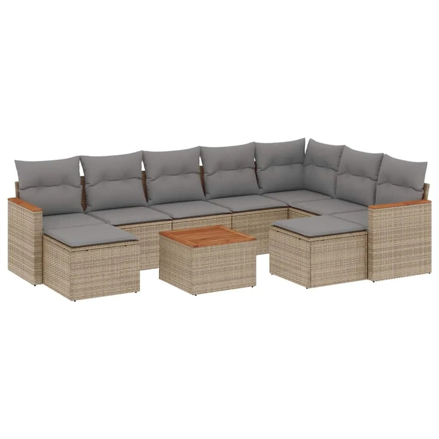 vidaXL 10-tlg. Garten-Sofagarnitur in L-Form aus Polyrattan mit Kissen und Couchtisch in Beige - Bild 2