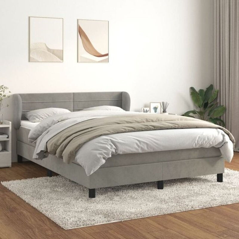 Vidaxl Boxspringbett mit Matratze aus Samt in Grau, B/T/H: 140 x 200 cm - Bild 1