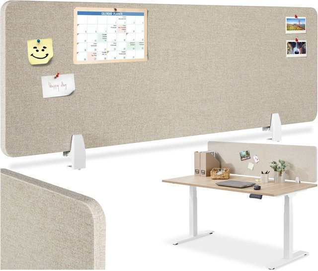 tectake Schreibtisch Trennwand Noisy mit schallabsorbierendem PET-Kern und Polyester-Stoffbezug in Beige, B: 130 cm, H: 20 cm, T: 40 cm - Bild 1