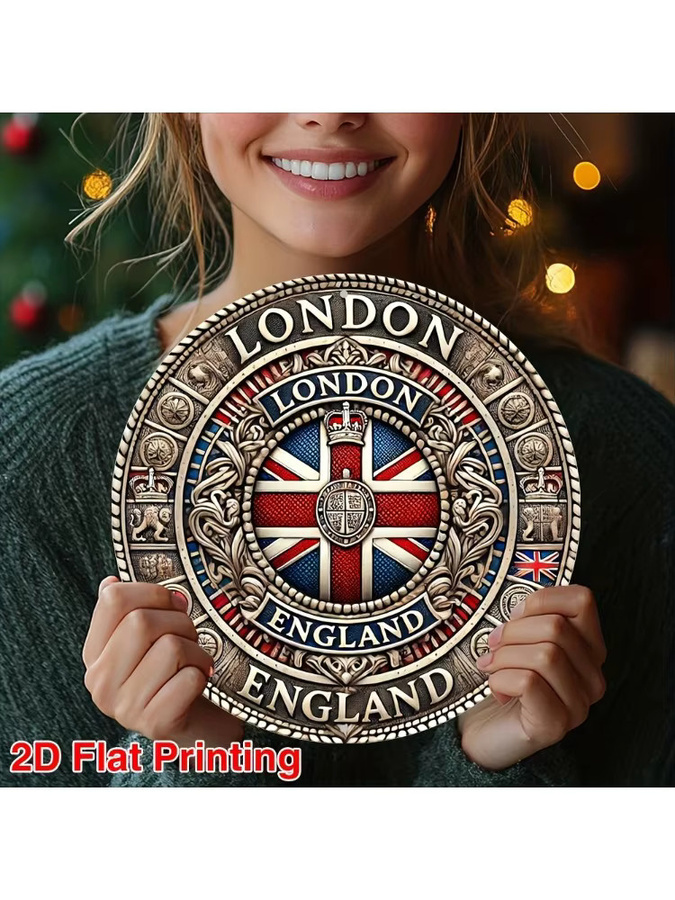 Potdemiel Vintage London England Wandbild aus Metall, Rundes Aluminium-Wandbild mit Union Jack Design, B/H: 20,32 x 20,32 cm, Mehrfarbig - Bild 5