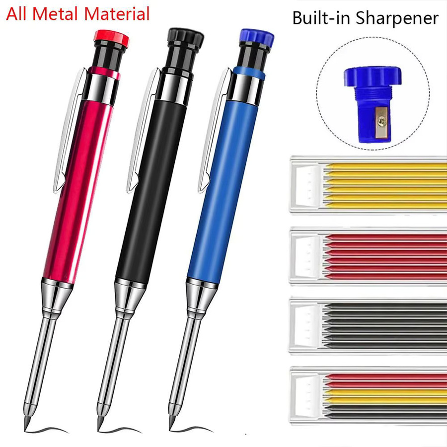 Ganzmetall-Tieflochmarkierungsstift in Schwarz mit integriertem Spitzer und 2,8 mm Graphitspitze für professionelle Tieflochmarkierungen - Bild 5