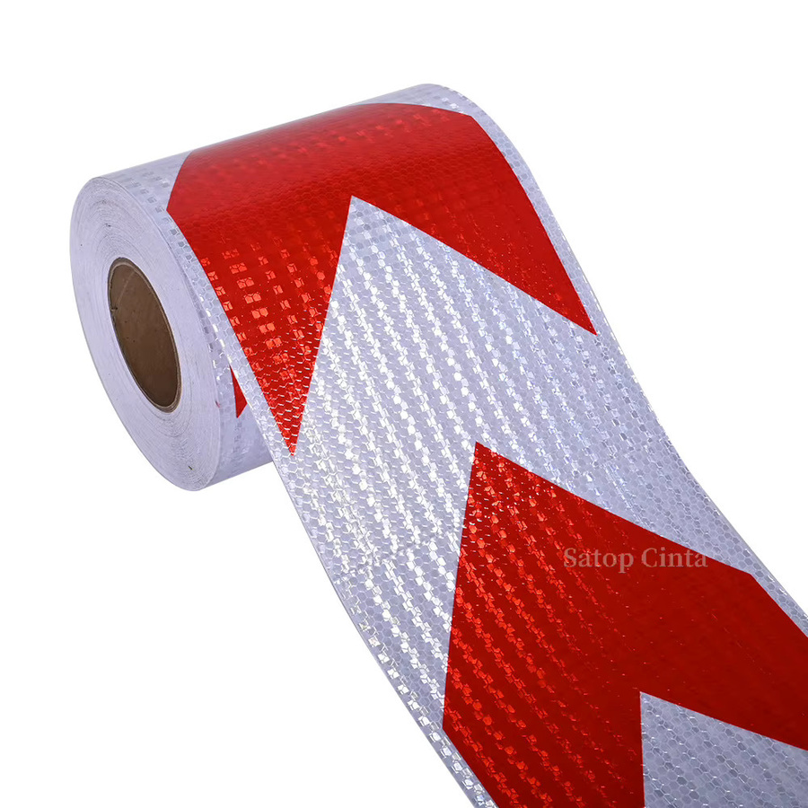 Reflektierendes Warnband Satop Cinta mit Pfeil-Motiv in Rot-Weiß, wasserdicht und selbstklebend, Breite: 20 cm, Länge: 5 m - Bild 4