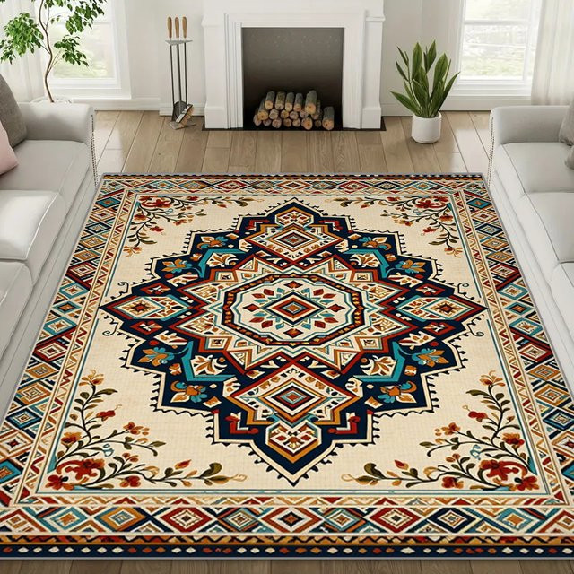 RAKKS Luxuriöser böhmischer Kristallteppich in Multicolour, tieffloriger orientalischer Teppich für Wohnzimmer, Schlafzimmer und Küche - Bild 1