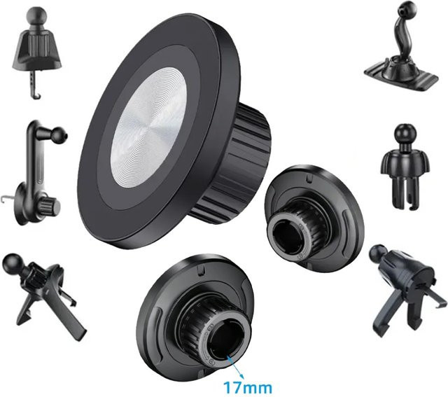 VIKEFON Magnetischer Smartphone Halter mit CD-Muster für MagSafe iPhone und Samsung Xiaomi, Schwarz, 17mm Kugelkopf für Desktop oder Luftauslass - Bild 1
