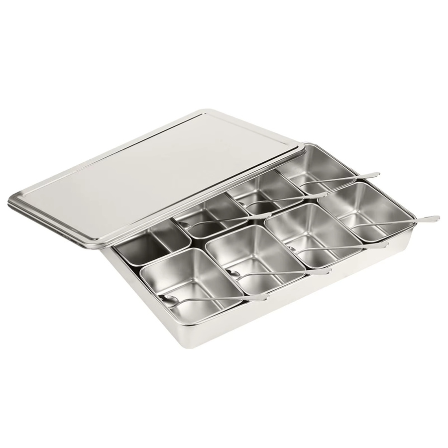Qiilu Gewürzbox aus Edelstahl und Glas mit 8 Gittern in Silber und Grau - Bild 2