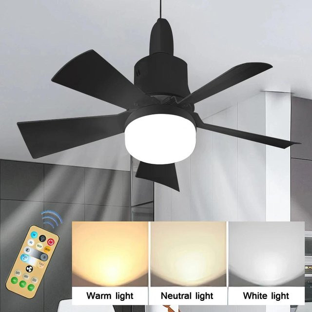 Happy8 Moderner Deckenventilator mit LED-Licht, 30W, Dimmbar, Fernbedienung, E27 Sockel, Schwarz - Bild 1