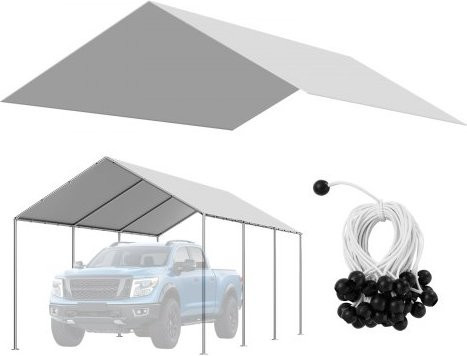VEVOR Carport-Ersatzdach, Garagenzeltplane, UV-beständig und wasserdicht, graue Autounterstandsplane mit Ball-Bungees, B/T: 3,04 x 6 m, Rahmen nicht im Lieferumfang enthalten - Bild 1