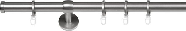 Ondeco Gardinenstange 1-läufig für Wand- oder Deckenmontage mit Ringen und Faltelegehaken, Edelstahl-Optik, Länge: 160 cm - Bild 1