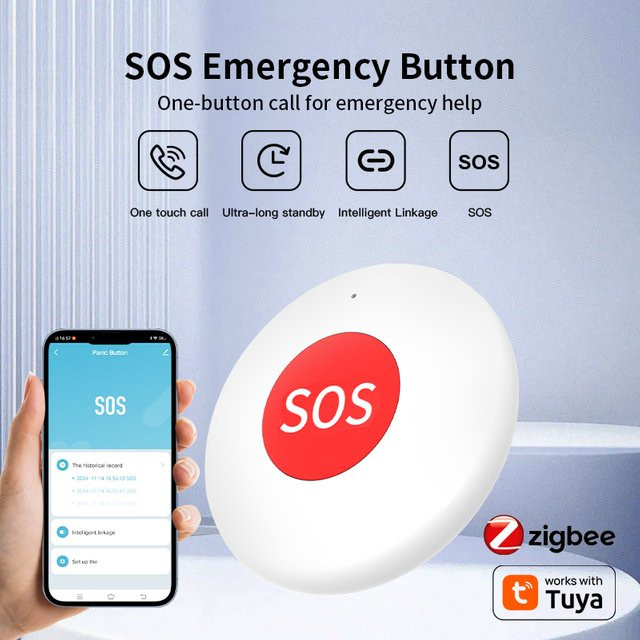 Tuya Zigbee SOS-Notruftaste in Weiß mit App-Steuerung für Notfallhilfe und Sicherheit von Senioren und Kindern - Bild 1