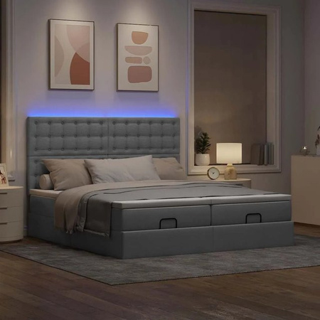 vidaXL Ottoman-Bett mit Matratzen und LED-Beleuchtung in Hellgrau, B/T/H: 200 x 200 x 28 cm