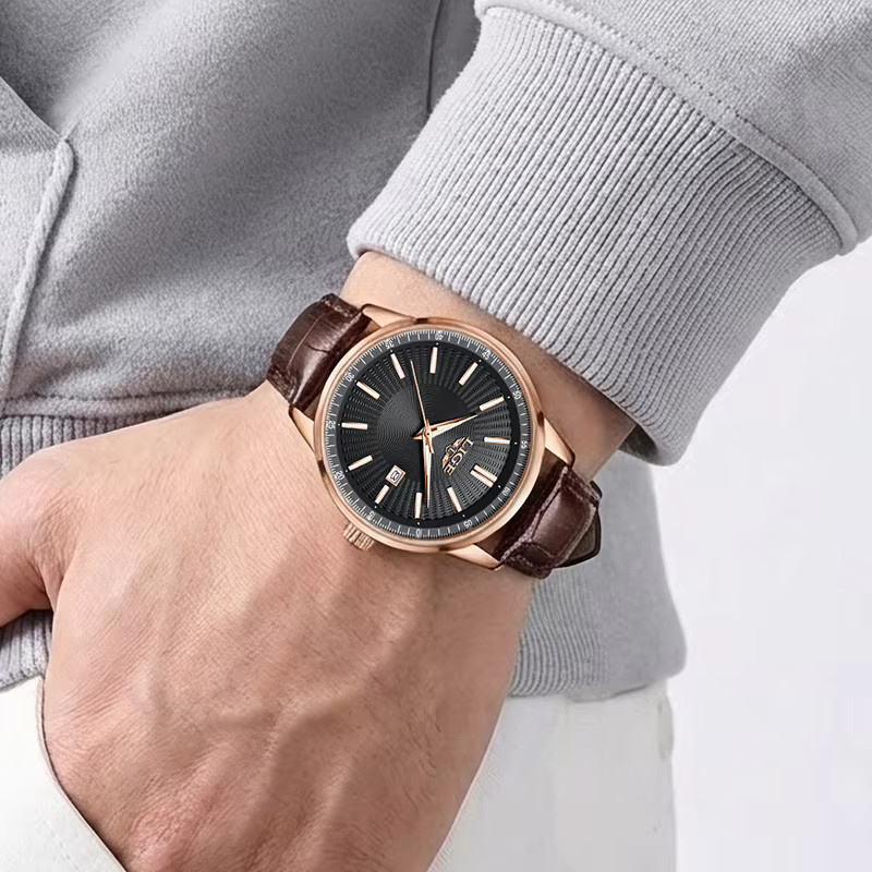 LIGE Armbanduhr Chronograph, Quarz, Leder, Schwarz, Roségold, Herren - Bild 5
