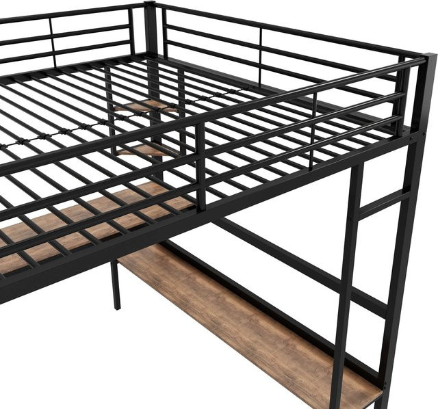 KOMHTOM Hochbett aus Metall und MDF mit Schreibtisch, Schwarz, B/T/H: 140 x 200 x 180 cm - Bild 1