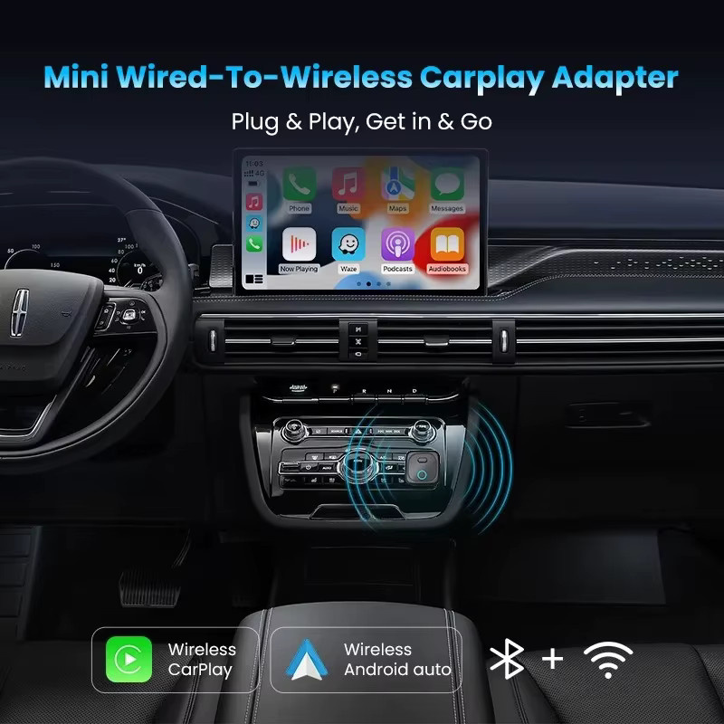 XIKCU CA525-M Mini CarPlay Adapter Schwarz – Kabelloser Konverter mit Wi-Fi 6 und Bluetooth 5.4 für Plug-and-Play Auto-Systeme - Bild 2