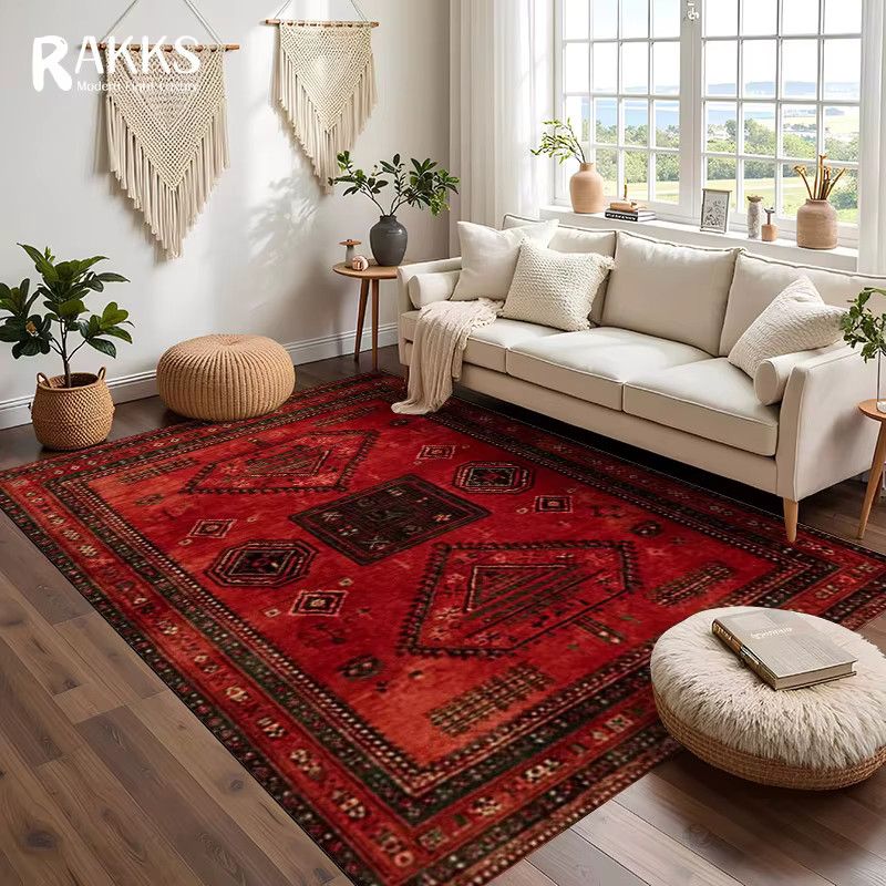 RAKKS Retro Perserteppich in Rot, rutschfester türkischer Teppich für Wohnzimmer und Schlafzimmer - Bild 3