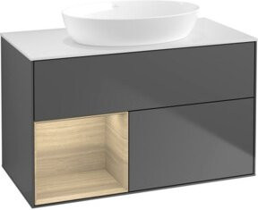 V&B Waschtischunterschrank Finion 100 in Weiß mit anthrazitfarbenem Regal, Breite: 100 cm, Tiefe: 50,1 cm, Höhe: 50,1 cm - Bild 1