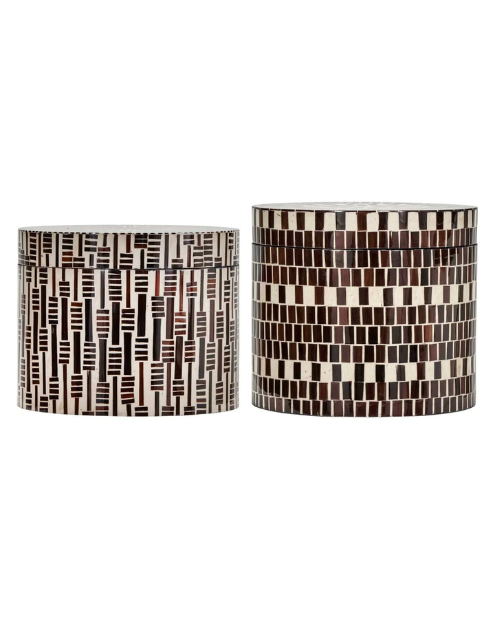 House Doctor Aufbewahrungsboxen Set Lango in Braun mit Mosaikmuster aus Bambus und MDF - Bild 1