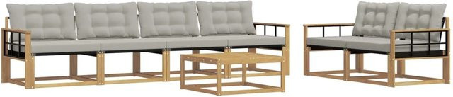 vidaXL Outdoor-Sofagarnitur aus Akazienholz mit Textilene-Polstern in Weiß und Grau, 7-teiliges Set bestehend aus 3-Sitzer-Sofa, Sesseln und Couchtisch, B/T/H: 79 x 79 x 37 cm - Bild 1