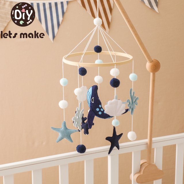 let's make Baby Rattle Toy Whale Felt Wooden Mobile Music Box 0-12 Month - Bild 1