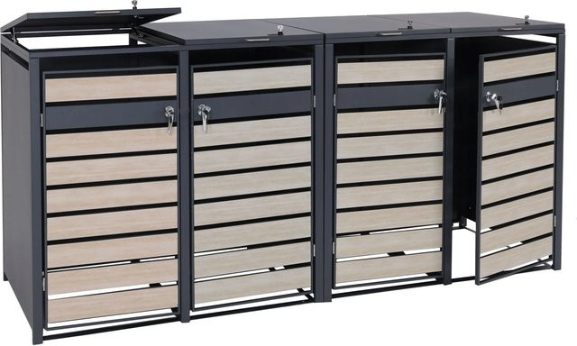 PROREGAL Mülltonnenbox für 4 Tonnen in Anthrazit mit Buche-Holzoptik und Schlitzoptik, B/T/H: 264 x 117 x 80 cm - Bild 1