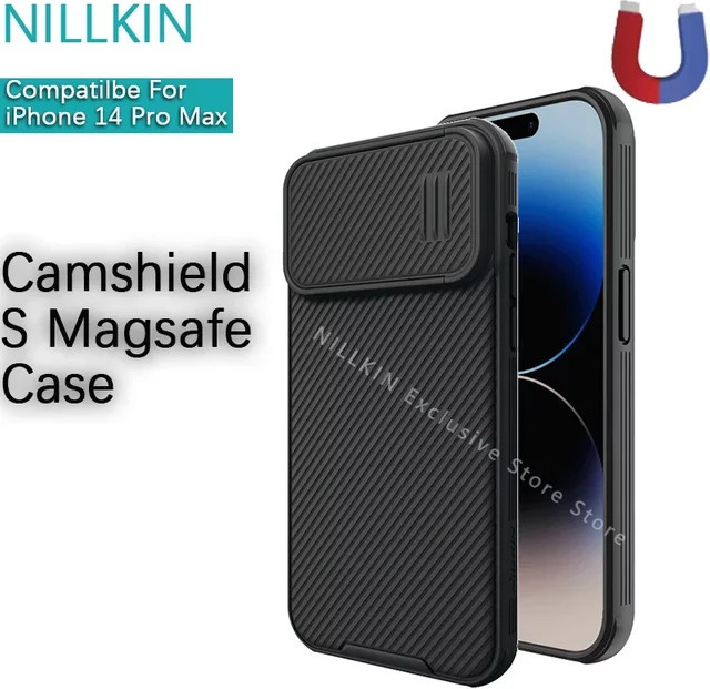 Nillkin CamShield S Magnetische Schutzhülle für iPhone 14 Pro Max in Schwarz mit Stoßfestigkeit und Kameraschutz-Schiebeabdeckung sowie MagSafe Kompatibilität - Bild 1