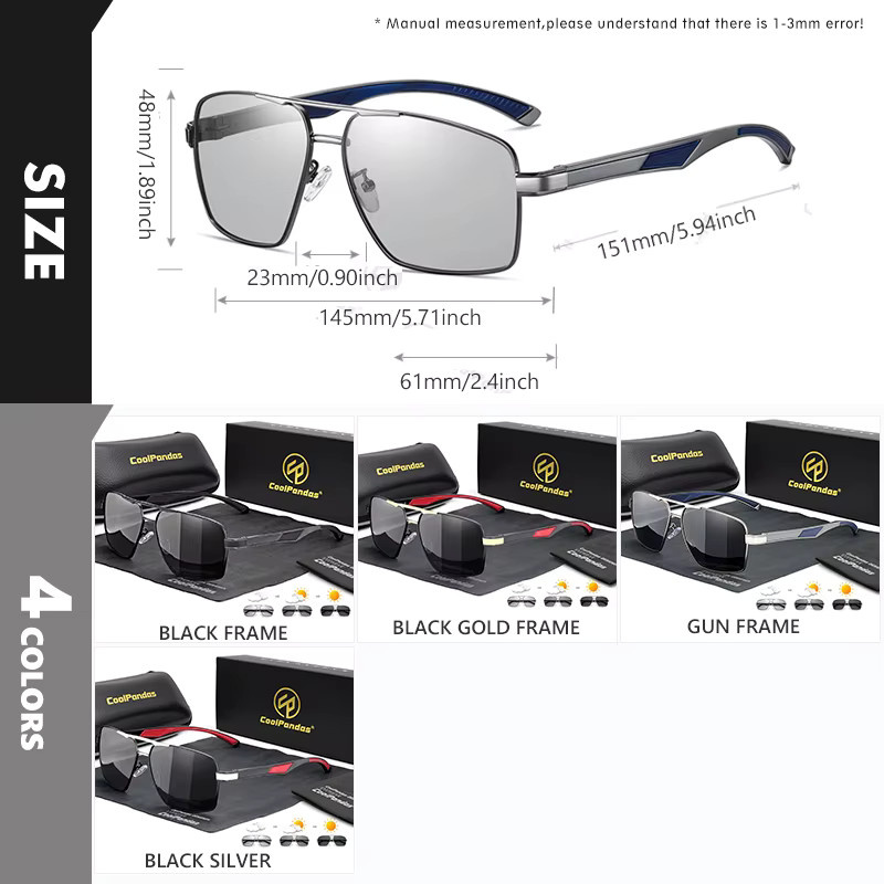 COOLPANDAS Sonnenbrille Photochrome, polarisiert, Vollrand, Metall, Unisex - Bild 4