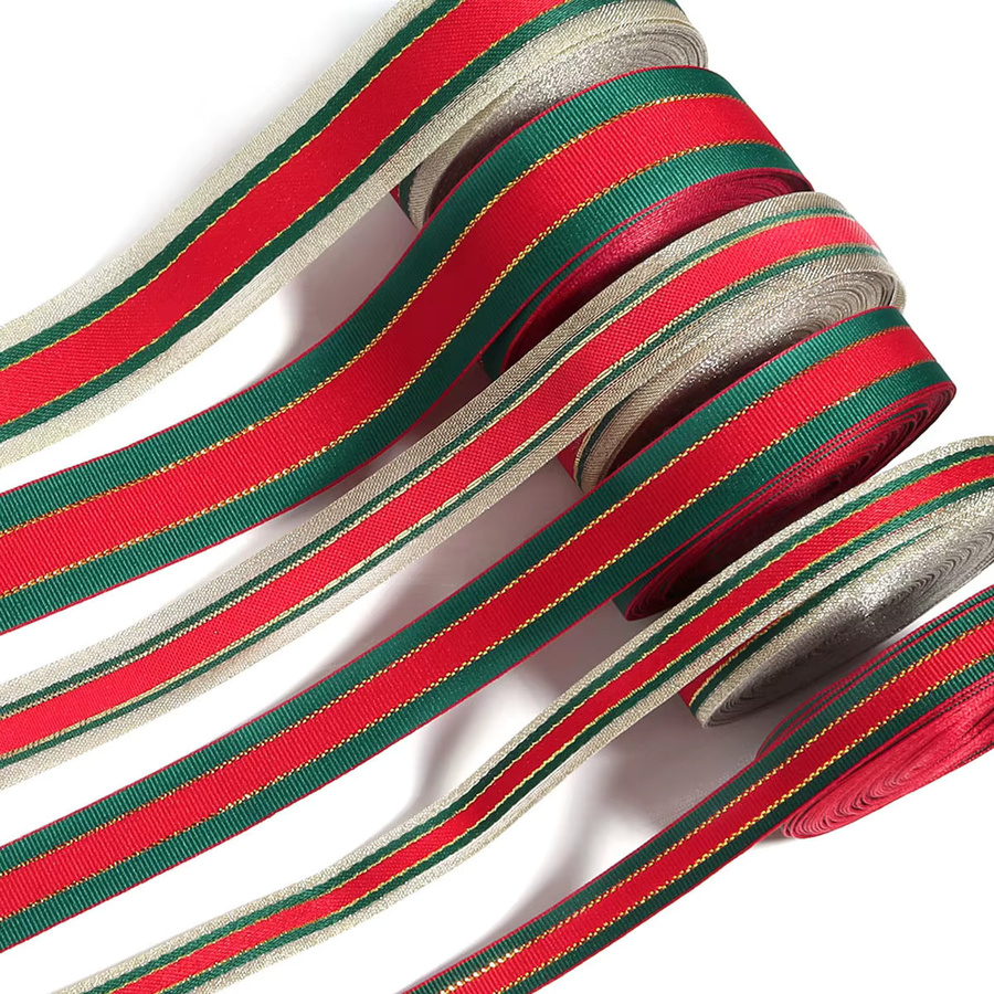 Polyester Geschenkband im Weihnachtsdesign mit rot-grünen Streifen für deine DIY-Geschenkverpackung - Bild 4