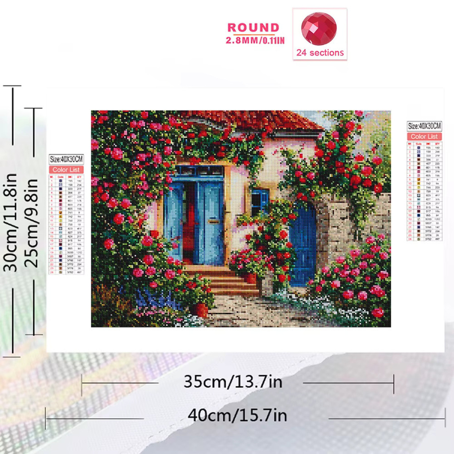 EverShine Diamant-Malerei Haus-Landschaft und Blumen als Mosaik-Stickerei mit Full Round Strass-Steinen - Bild 2
