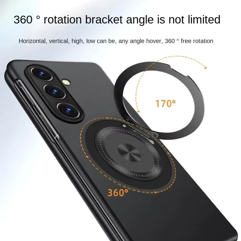 Busine Magnetische Stoßfeste Schutzhülle für Samsung Galaxy Z Fold 8 7 6 5 4 3 mit Drehbaren Metallhalter und Befestigungsring in Schwarz - Bild 3