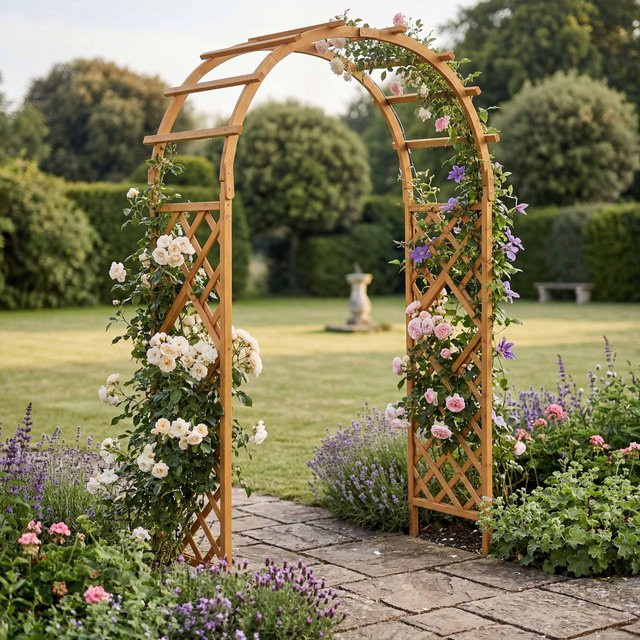 Rosenbogen MCW aus Holz als Rankgitter und Rosenspalier für deinen Garten in Natur - Bild 1
