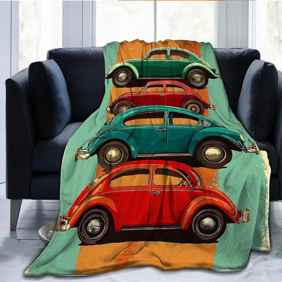 JMG Household Supplies Flanell Decke mit Retro Käfer Auto Motiv in Multicolour, B/H: 70 x 100 cm - Bild 3