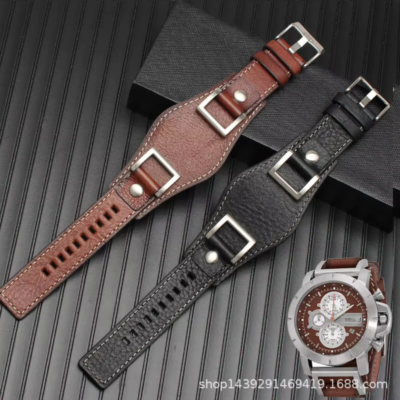Fossil Uhrenarmband Leder, 24 mm, Schwarz, Edelstahl, Herren - Bild 2
