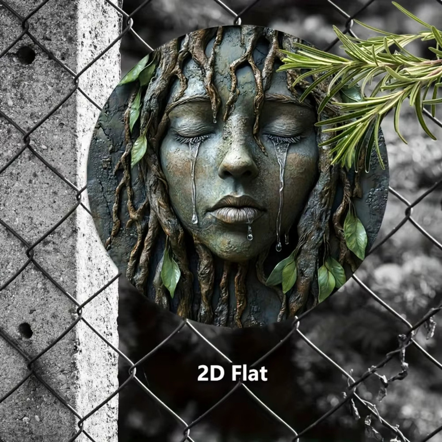HELLOYOUNG Vintage Wandkunst aus Metall mit Baum und Frauengesicht, rundes Metallschild im Retro-Design mit tropfendem Wassereffekt, Durchmesser: 20,3 cm, Mehrfarbig - Bild 5