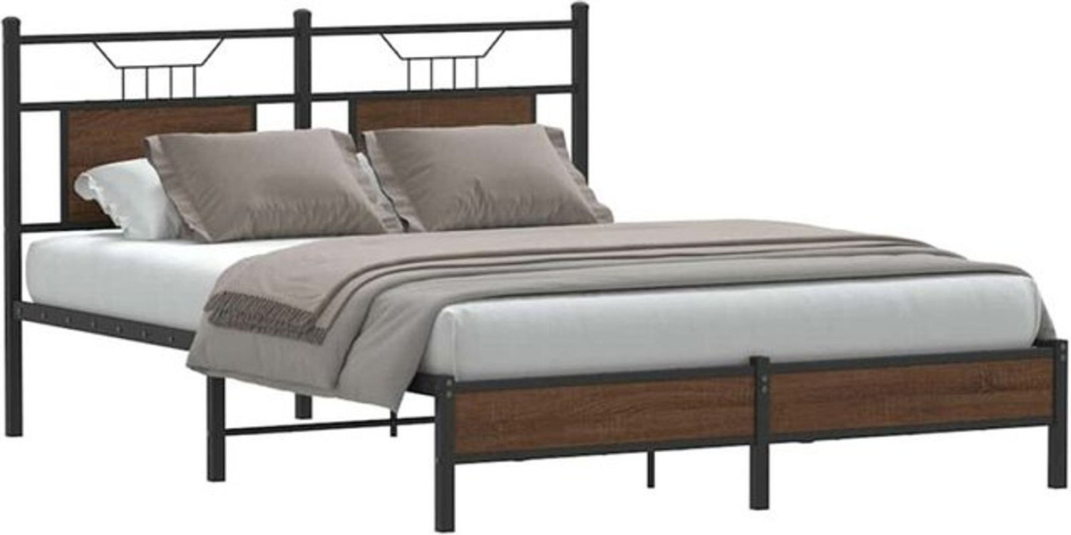 Vidaxl Bettgestell aus Holzwerkstoff und Stahl in Braun im Industrial Design, B/T: 150 x 200 cm - Bild 1