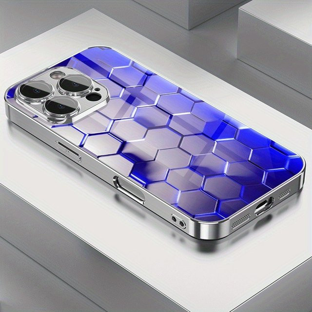 Luxus Handyhülle aus gehärtetem Glas mit blauem Neon-Wabenmuster für Xiaomi Redmi Note 14 14c 13 12 13c 11 12c 10 10c Pro PLUS 4G 5G - Bild 1