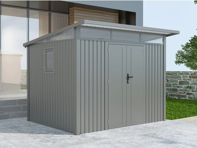 StarLine Metall Gerätehaus Skylight 5,80 m² in Grau mit Doppeltür, Fenster und Regenrinne - Bild 1