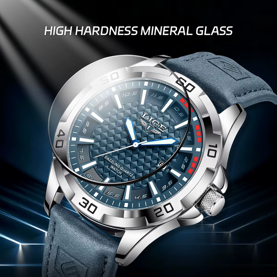 LIGE Armbanduhr Quarz, Leder, Blau, Herren - Bild 4