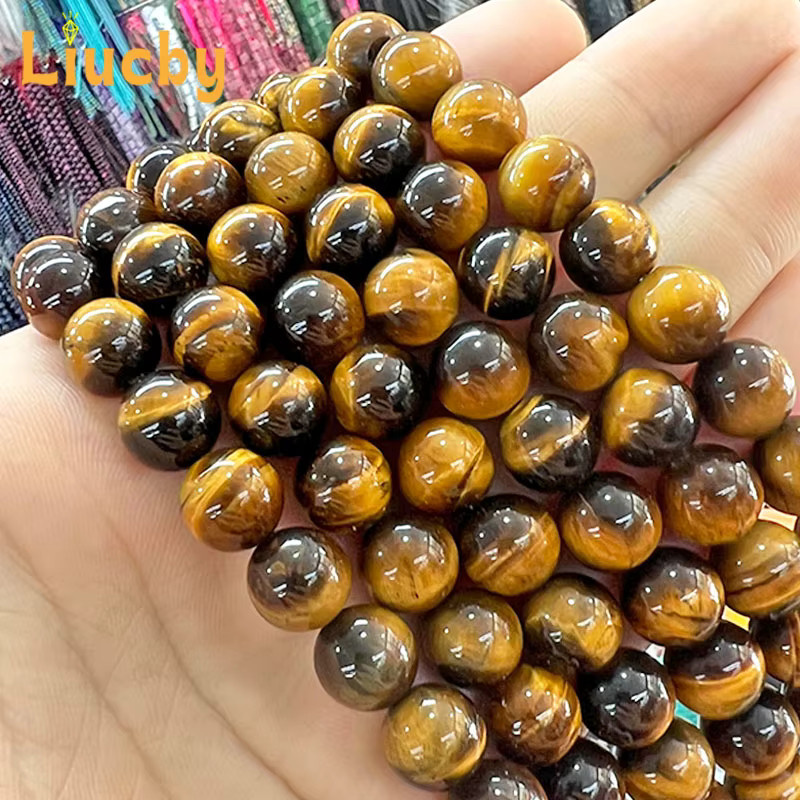 Perlen Tigerauge, Naturstein, Braun, Gold, 4-12 mm, 15" - Bild 2
