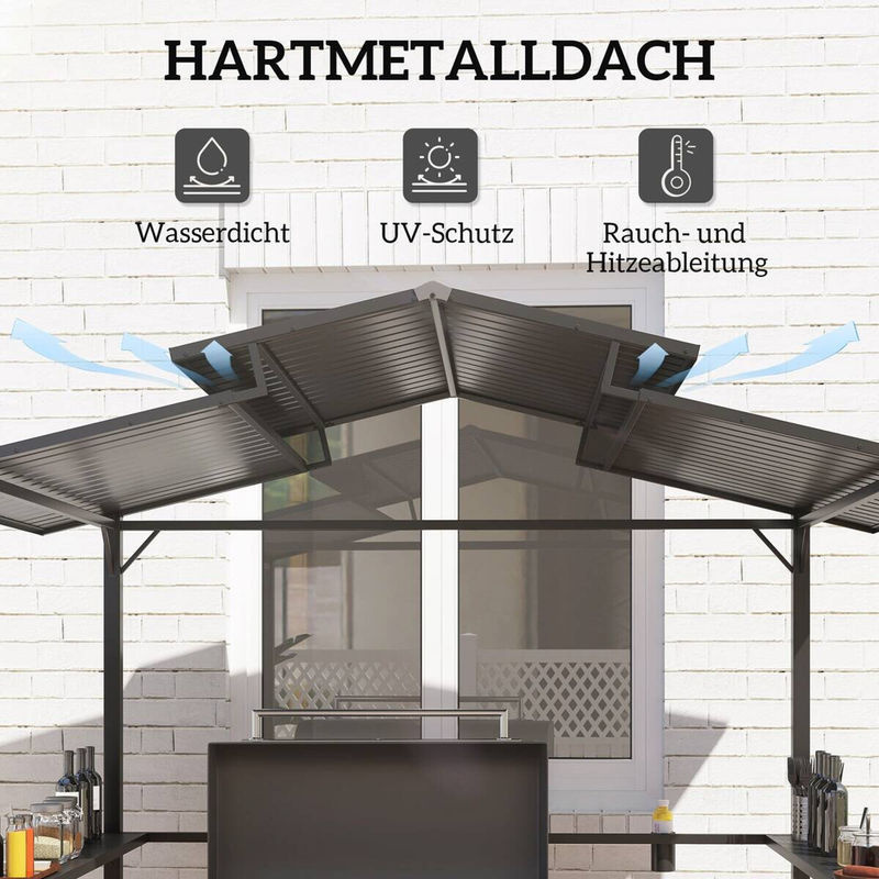 Outsunny Grillpavillon aus Metall in Schwarz mit wasserdichtem Doppelschichtdach und UV-Schutz, B/T/H: 250 x 160 x 250 cm - Bild 3