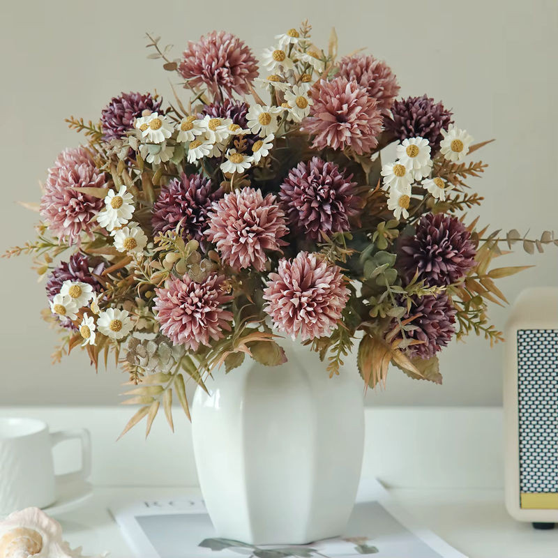 ZQCY Künstliche Chrysanthemen aus Textil in Beige und Mehrfarbig als dekorativer Blumenstrauß für Hochzeit, Valentinstag und Raumdekoration - Bild 1