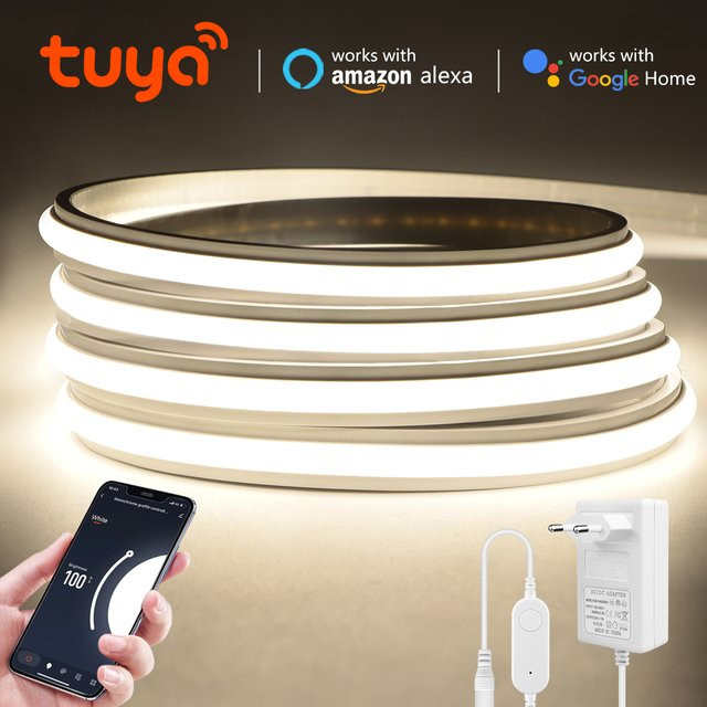 Rybakov Tuya Smart Home WiFi COB LED Streifen aus Silikon mit dimmbarem Controller, 24V Neonband in Weiß - Bild 1