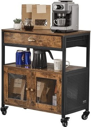VEVOR Kaffeebarschrank im Landhausstil in Braun mit 4-stufigem Stauraum, beweglicher Kaffeebar mit Rollen und Netztüren, Sideboard-Buffetschrank für Küche und Eingangsbereich, B/T/H: 61 x 36 x 70,5 cm - Bild 1