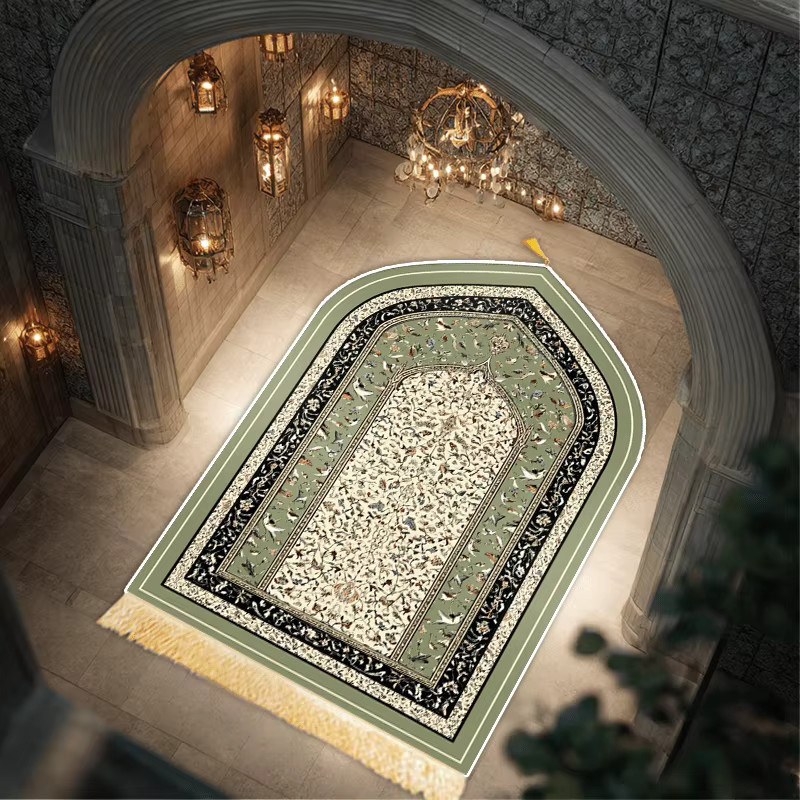 VIKAMA Gebetsmatte in Hellgrün mit Fransen, orientalisch und klassisch im Design, tragbare Kniematte für Innen und Außen - Bild 3