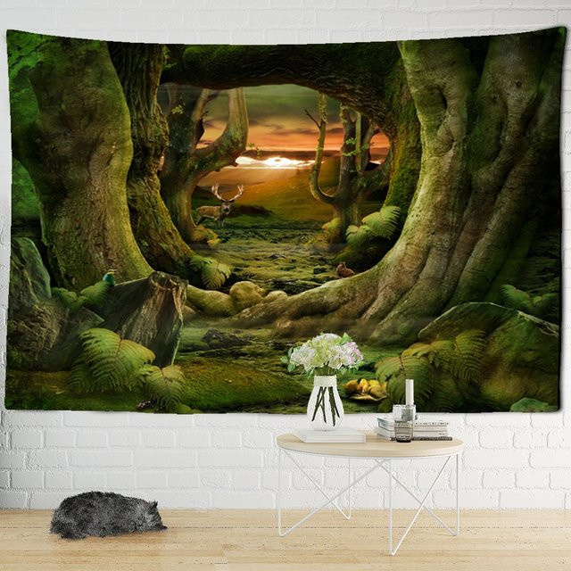 Boho Wandbehang Super Six mit Wald- und Mondmotiv in Multicolour, Breite: 150 cm, Höhe: 100 cm - Bild 1