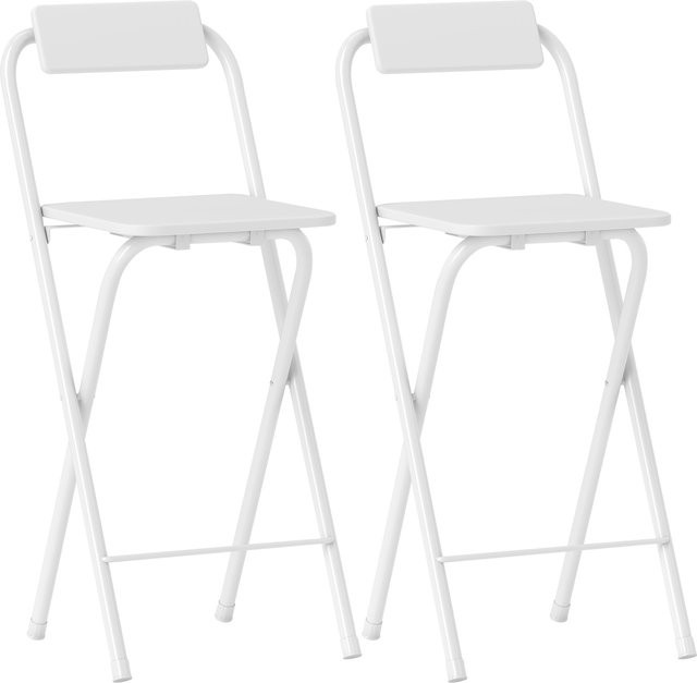 HOMCOM Barhocker 2er Set klappbare Barstühle mit Lehne und Fußstütze aus Stahl in Weiß - Bild 1