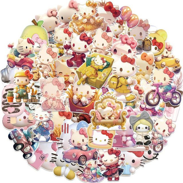 50 Stück Hello Kitty Anime Cartoon Aufkleber wasserfest in Beige und Multicolour für Laptop, Telefon und Notizbuch von Fashnics - Bild 1