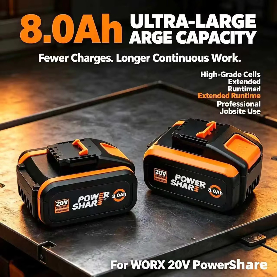 Worx Ersatz Akku 20V 8000mAh Lithium-Ionen für Elektrowerkzeuge WA3551 WA3551.1 WA3553 WA3641 WX373 - Bild 3
