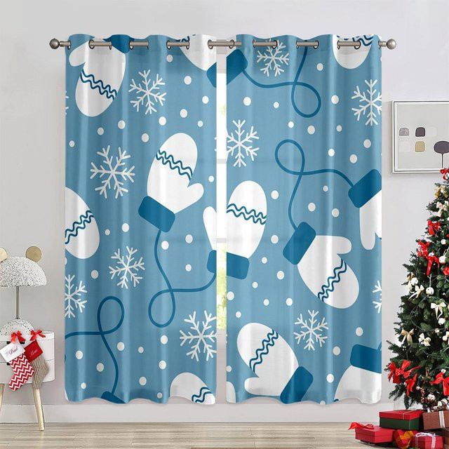 Weihnachtsdekoration Vorhänge mit Weihnachtsmann und Kamin Motiv, 2er Set, Blau, B: 50 cm, H: 130 cm - Bild 1