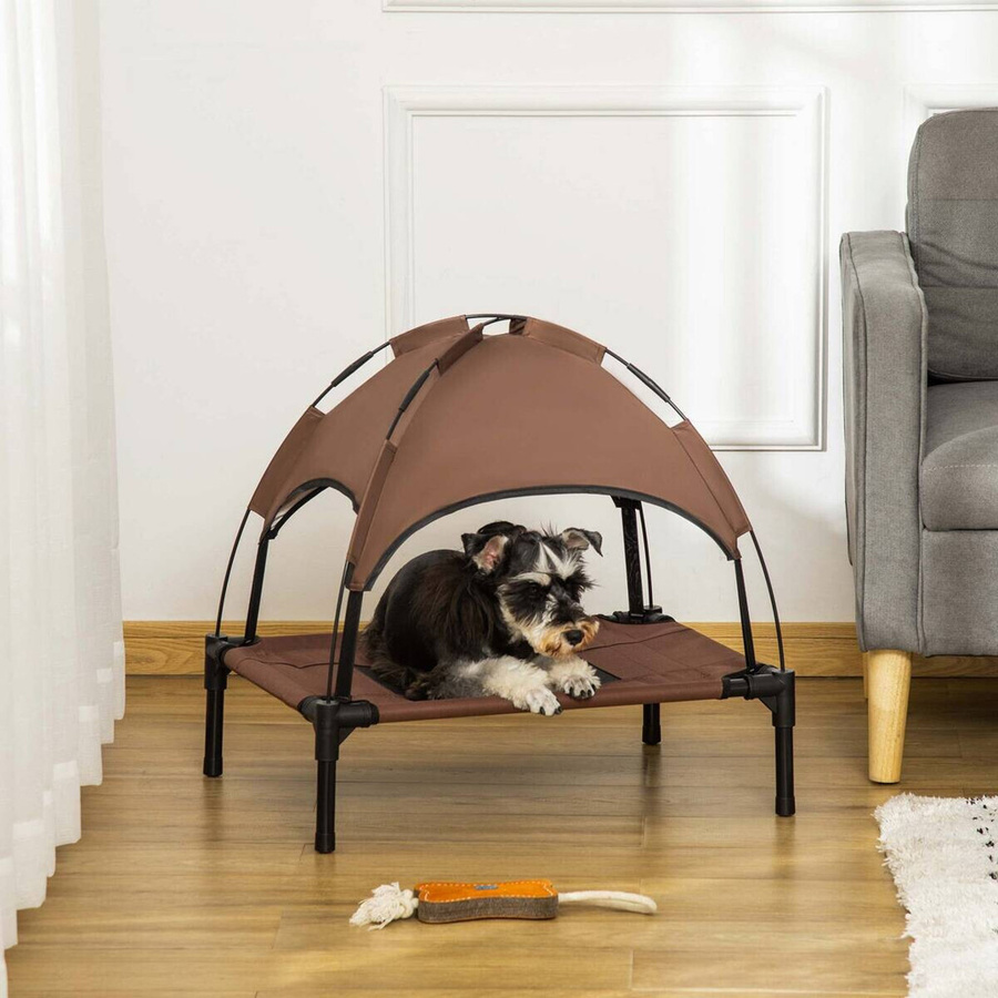 PawHut Erhöhtes Hundebett mit Baldachin aus Oxford-Gewebe und Metall, Farbe: Kaffee/Schwarz, B/H/L: 46 x 62 x 46 cm - Bild 4